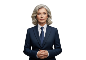 Professional senior businesswoman executive in navy suit portrait stock photo image of a confident woman isolated on transparent background
