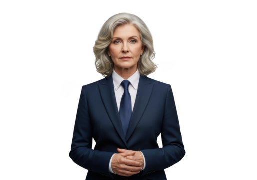 Professional senior businesswoman executive in navy suit portrait stock photo image of a confident woman isolated on transparent background