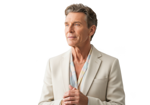 Professional businessman in suit looking away portrait png image for design resources and projects, isolated on transparent background
