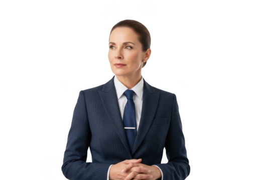 Professional businesswoman in suit looking away stock photo, corporate portrait, isolated on transparent background