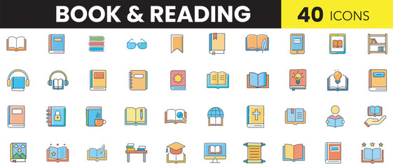 Book and Reading Color Icon Set &ndash; Library, Literature, and Education Symbols