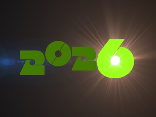 Happy New Year - Modern Green 2026 Glowing Text Design with Light Burst 