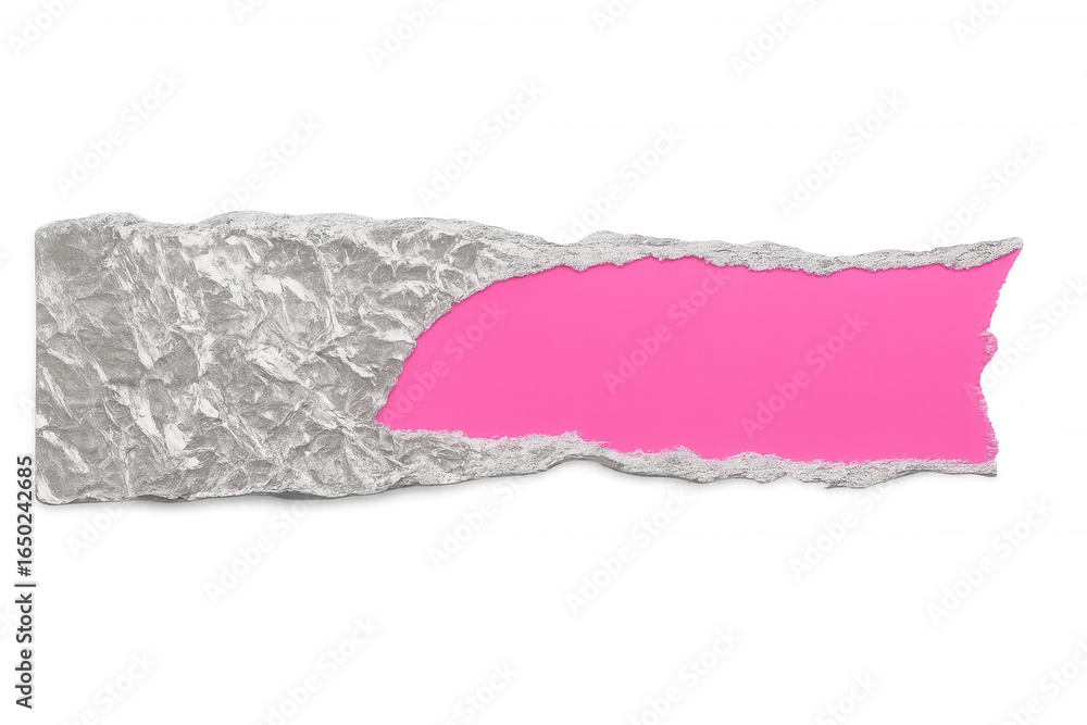 Poster crumpled gray paper revealing vibrant pink layer, creating textured backdrop with negative space for