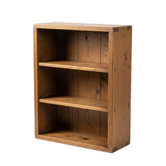 A versatile empty wooden bookshelf featuring three open shelves, ideal for organizing books, decor, or office supplies in a home or professional setting.