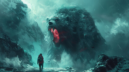 angry huge white bear. Yeti