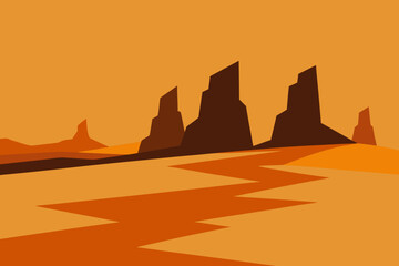 Stylized desert landscape with mesas and a winding path, perfect for travel and adventure