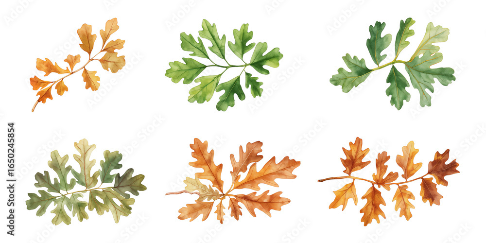 Poster isolated diverse foliage specimens autumn and spring botanical display against transparent space
