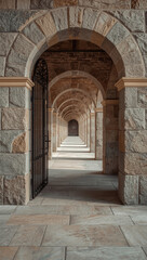 Obraz premium Ancient arched stone doorway of a historic Spanish castle.