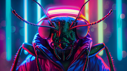 Cyberpunk insect with neon lights, a futuristic and edgy design for your project