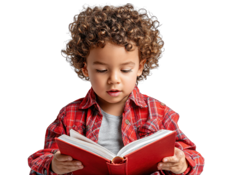 little boy reading a book