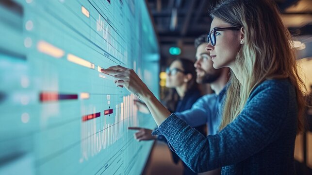 Team Collaboration in Modern Office Analyzing Data on Screen