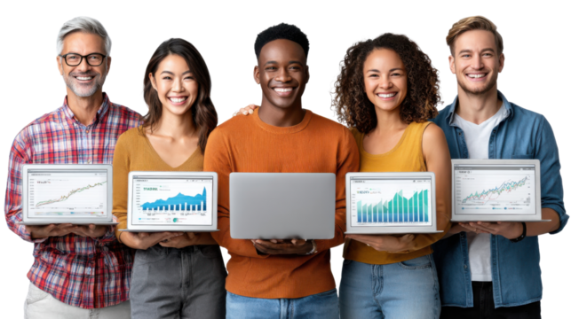 group of people holding a laptop