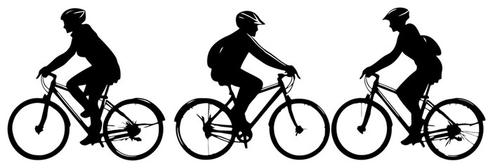 silhouette of three friends riding bicycles side by side