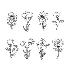 Minimal line art flower icons set for modern elegant design