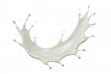 Creamy milk splashing upward, arching dynamically with translucent liquid movement against clean backdrop