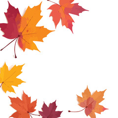 Colorful autumn maple leaves in shades of red orange and yellow are falling against a white background creating a seasonal feel Ideal for backgrounds and designs.