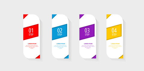 Infographic design featuring four numbered steps with colored diagonal sections.