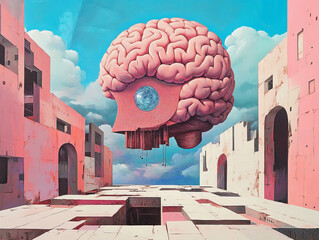 human brain and subconscious. collage