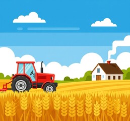 combine harvester on wheat field