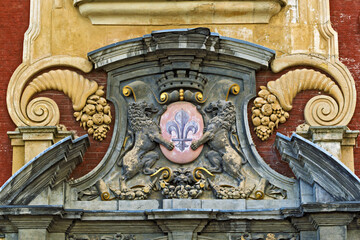 The lions of Flanders sculpted on the portals recall Lille's connection with the Netherlands at the Old Stock Exchange in Lille, France.