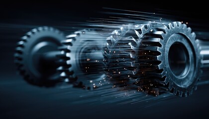 Metallic gears in motion, sparks fly