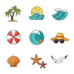 Fototapeta premium Summer beach vacation icon collection