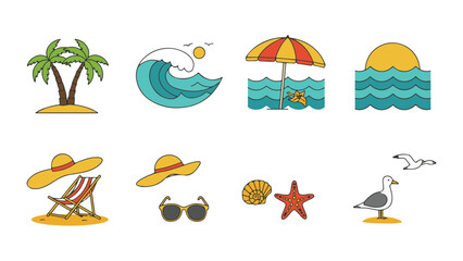 Summer beach vacation icon set