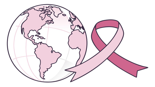 Pink ribbon of breast cancer awareness around the world