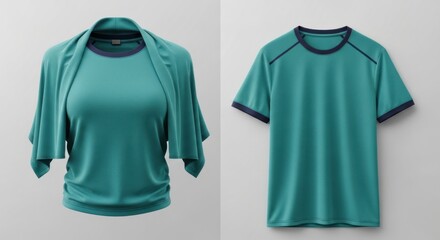 Teal Athletic T-Shirt Mockup: Draped Ghost Mannequin and Flat Lay Comparison