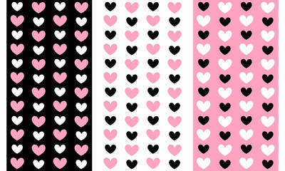 Minimal Valentine’s Day Heart Seamless Pattern Collection in Pink, Black, and White Colors