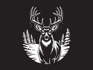 Obraz premium Majestic stag with antlers in snowy forest scene