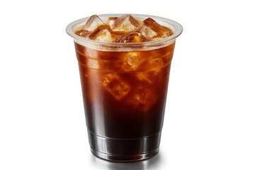 Refreshing iced coffee served in a plastic cup, ideal for takeaway, with a transparent background for easy compositing