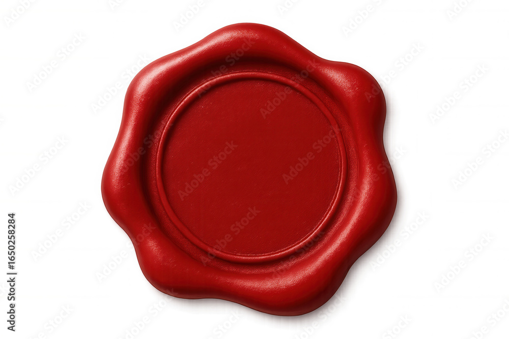 Aufkleber red wax seal with copy space, ensuring document security and authenticity on a transparent backgroun