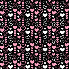 Playful Heart Seamless Pattern with White and Pink Elements on Black Background