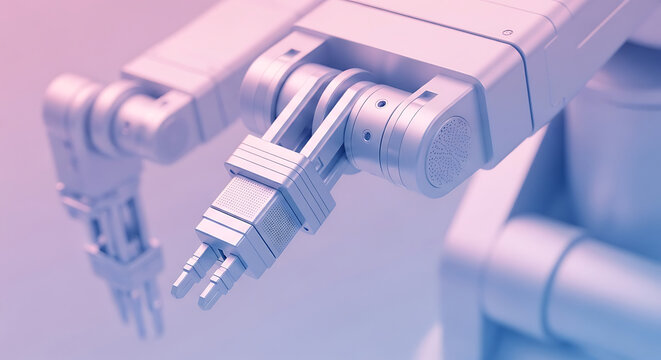 Close up of a robotic arm with visible joints and end effector in a futuristic setting design style ai generated
