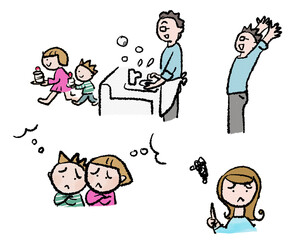 パパと家族の日常コミカルイラスト
