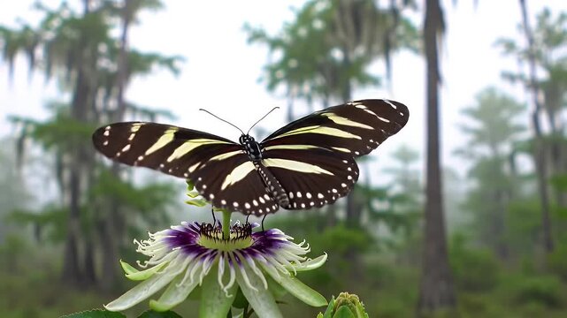 Zebra Longwing Butterfly on Passion Flower in Natural Habitat
