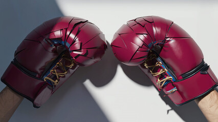 Abstract boxing gloves forming a heart shape wiht white isolated background illustration. Ai generated.
