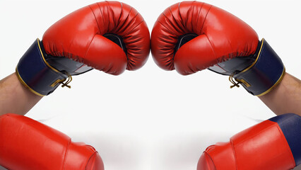 Abstract boxing gloves forming a heart shape wiht white isolated background illustration. Ai generated.