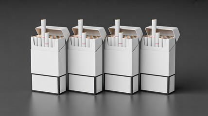 Title: White cigarette packs with cigarettes isolated on dark background
