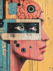 human brain and subconscious. collage