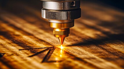 Industrial laser cutting machine engraving wood surface

