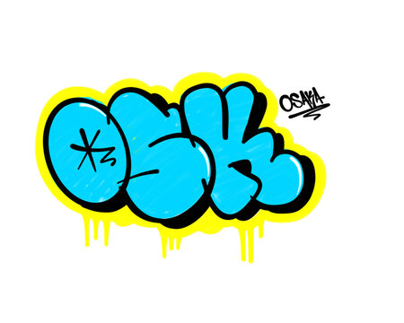 textured graffiti bubble style letters OSK city name isolated in black