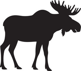 Silhouette of a standing moose with large antlers on a white background animal wildlife