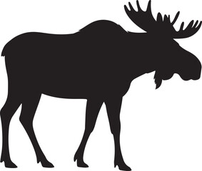 Silhouette of a standing moose with large antlers on a white background animal wildlife