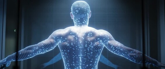 A diffused body fat scanner figure contrasts with sharp BMI chart data in the centre frame, illustrating variations in the accuracy of body composition assessments.