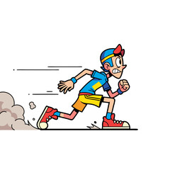 Obraz premium Cartoon kid athlete lifting arms while running, energetic sport character