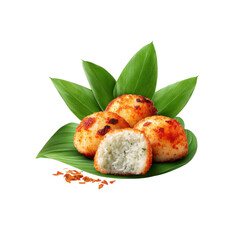 Delicious Crispy Rice Balls on Green Leaves