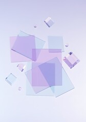 Light blue 3d background with glass holographic transparent cube blocks render. Abstract geometric pattern of square or rectangle shapes with purple pink, wallpaper, generative ai