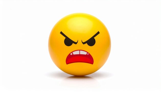 Yellow emoji face with furrowed brows, narrowed eyes, and frowning mouth showing teeth. A bold digital symbol of anger, set against a clean white background.